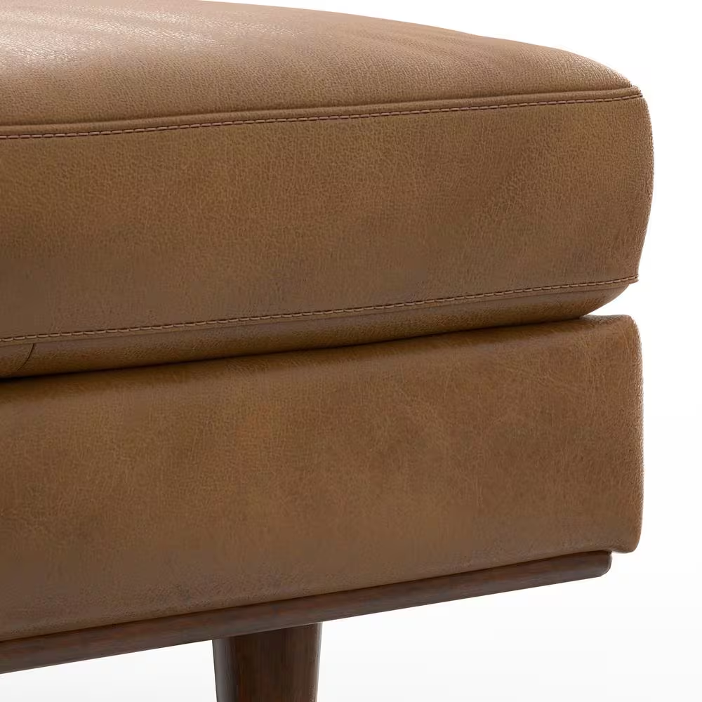 Morrison 49 In. Genuine Leather Large Rectangular Ottoman in Caramel Brown Genui