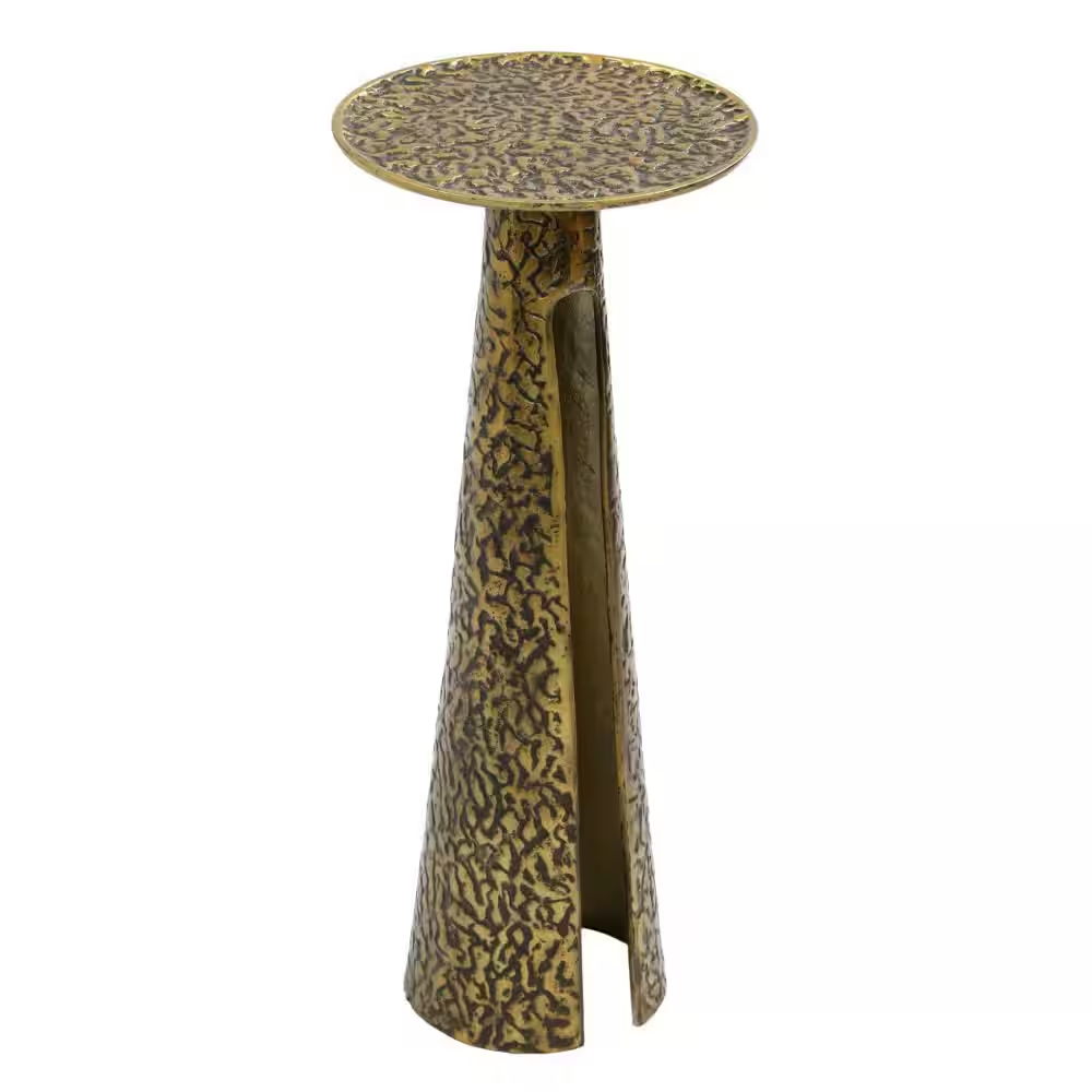 Arvyn 10 In. Antique Brass round Aluminum Cast Drink End Table with Embossed Tex