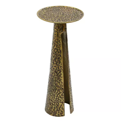 Arvyn 10 In. Antique Brass round Aluminum Cast Drink End Table with Embossed Tex