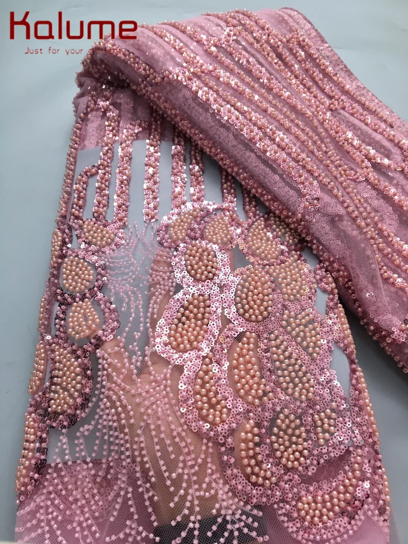 Embroidered African Lace Fabric with Bead Sequins - High-Quality F4138