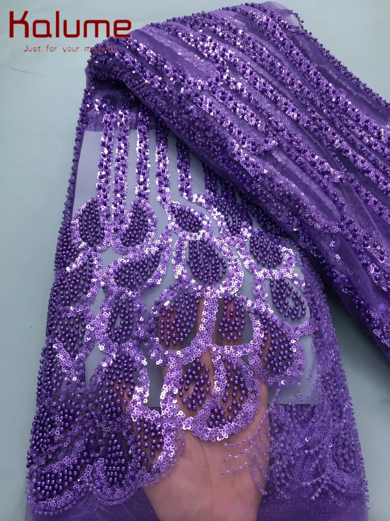 Embroidered African Lace Fabric with Bead Sequins - High-Quality F4138