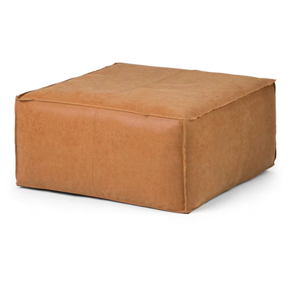 Brody Boho Square Large Square Coffee Table Pouf in Distressed Brown Faux Leathe