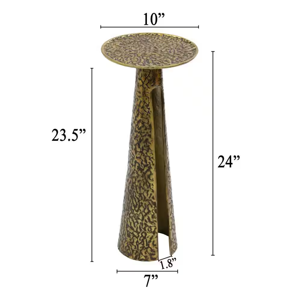 Arvyn 10 In. Antique Brass round Aluminum Cast Drink End Table with Embossed Tex