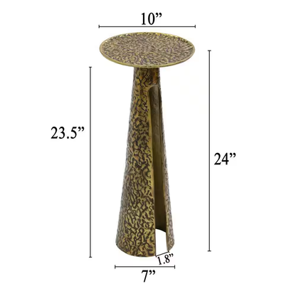 Arvyn 10 In. Antique Brass round Aluminum Cast Drink End Table with Embossed Tex