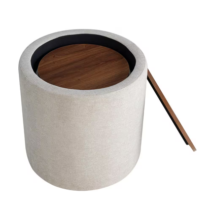 Atlanta Beige Linen round Nesting 2-Piece Storage Ottoman