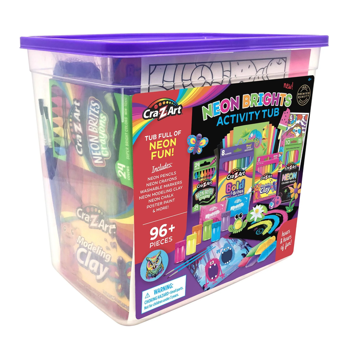 Neon Brights Activity Tub, Multi-Color Drawing Set with over 96 Pieces for Ages 