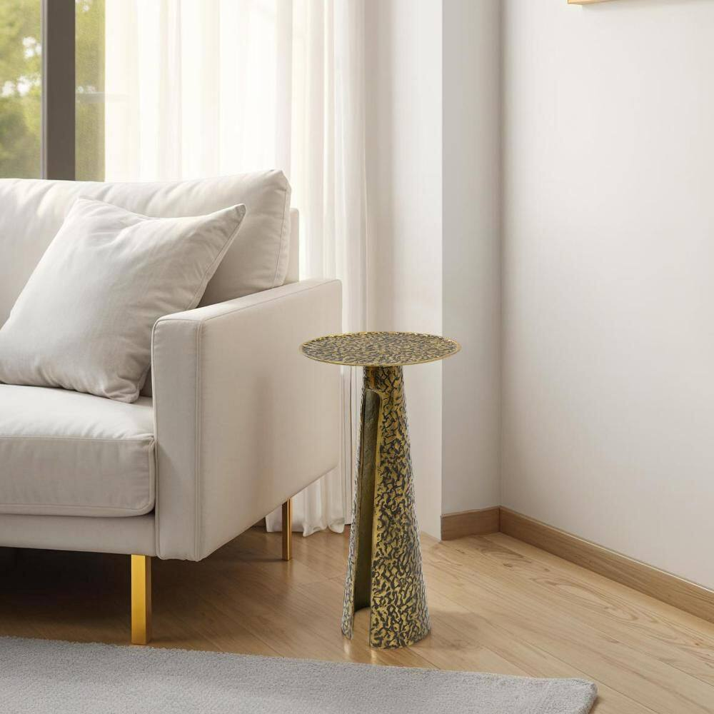 Arvyn 10 In. Antique Brass round Aluminum Cast Drink End Table with Embossed Tex