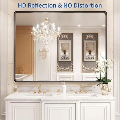 32 In. W X 40 In. H Rectangular Aluminum Alloy Framed Rounded Modern Black Wall 