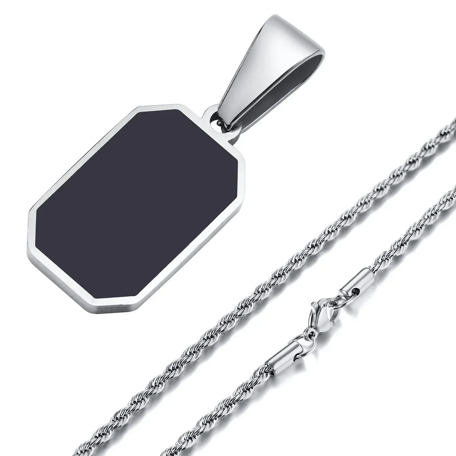 2024 New Gold Color Mens Geometric Square Necklaces for Men Black Enamel Rectang