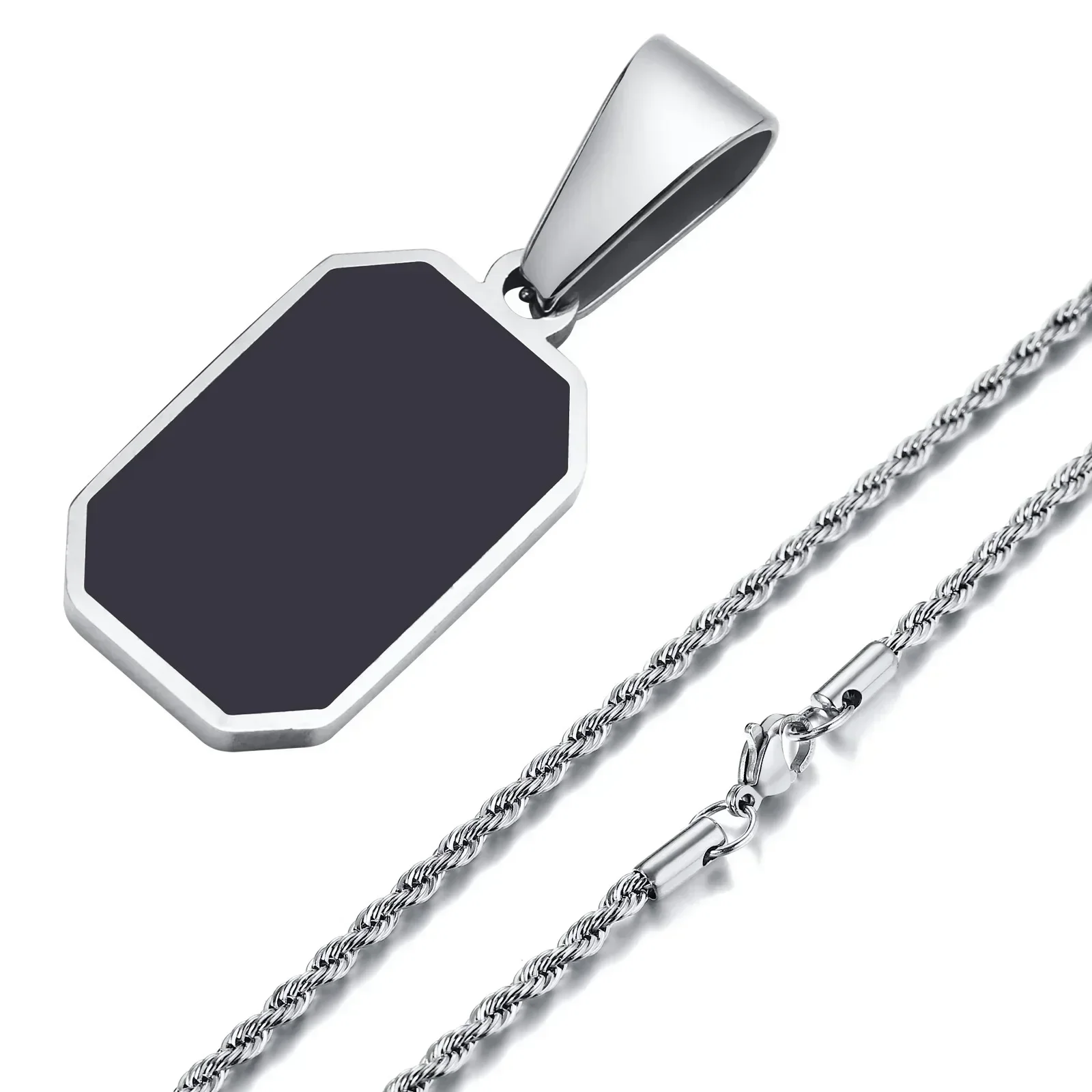 2024 New Gold Color Mens Geometric Square Necklaces for Men Black Enamel Rectang