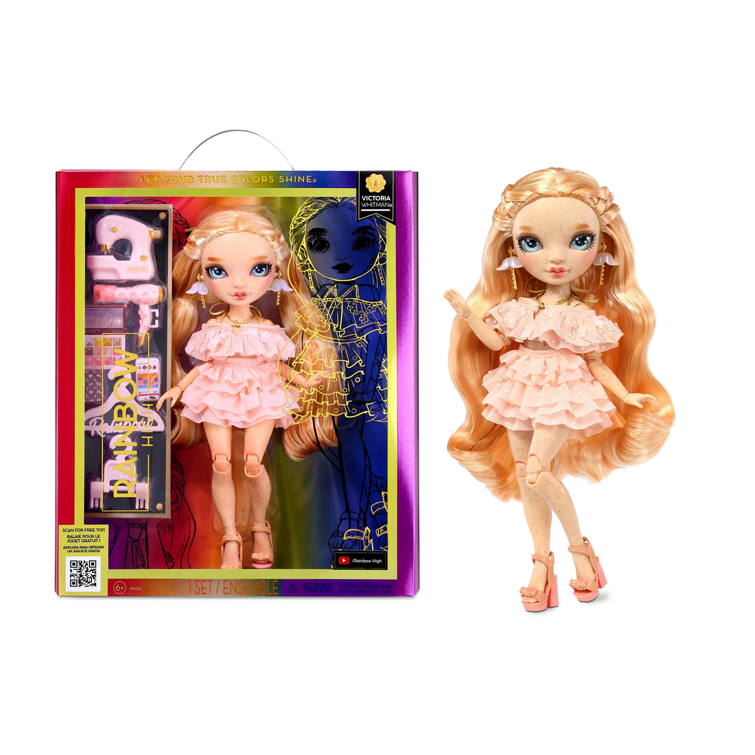 Victoria - Light Pink Fashion Doll, Freckles from Head to Toe. Fashionable Outfi