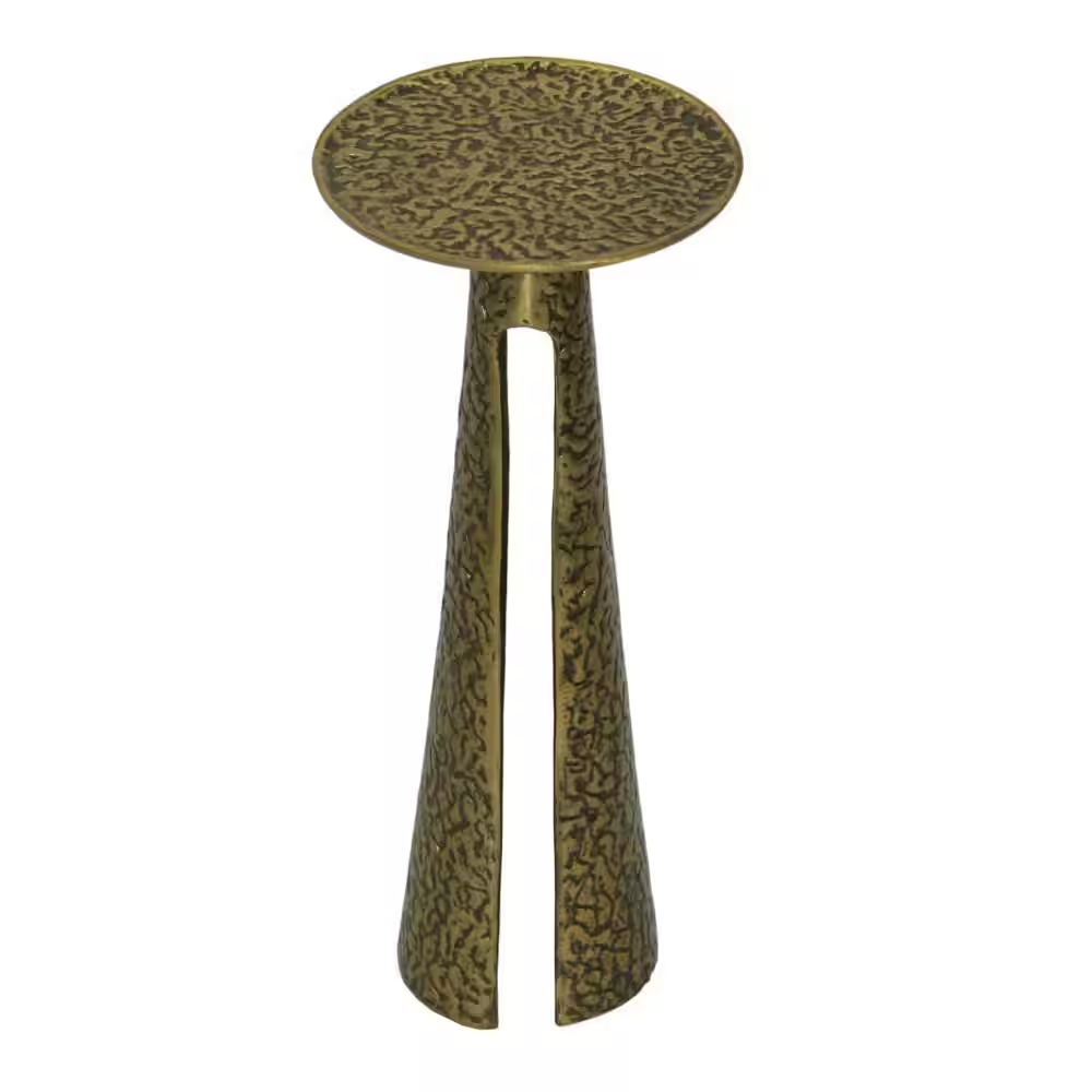 Arvyn 10 In. Antique Brass round Aluminum Cast Drink End Table with Embossed Tex