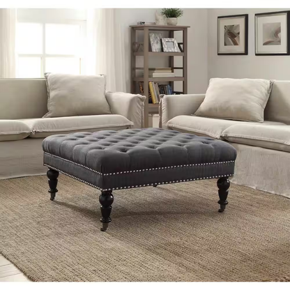 Isabelle Charcoal Gray Polyester Fabric Tufted Square Accent 34.6 In. Ottoman