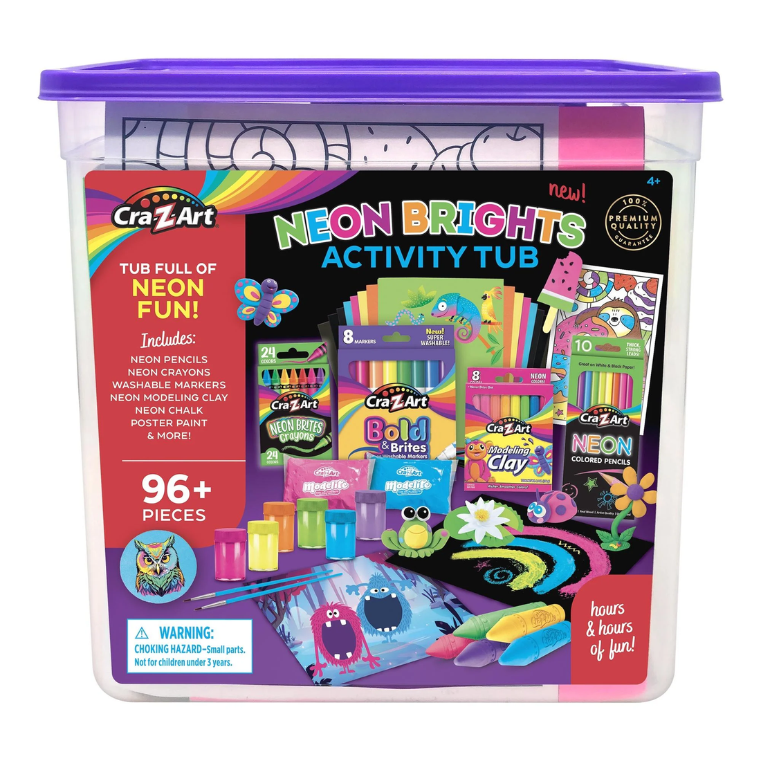 Neon Brights Activity Tub, Multi-Color Drawing Set with over 96 Pieces for Ages 