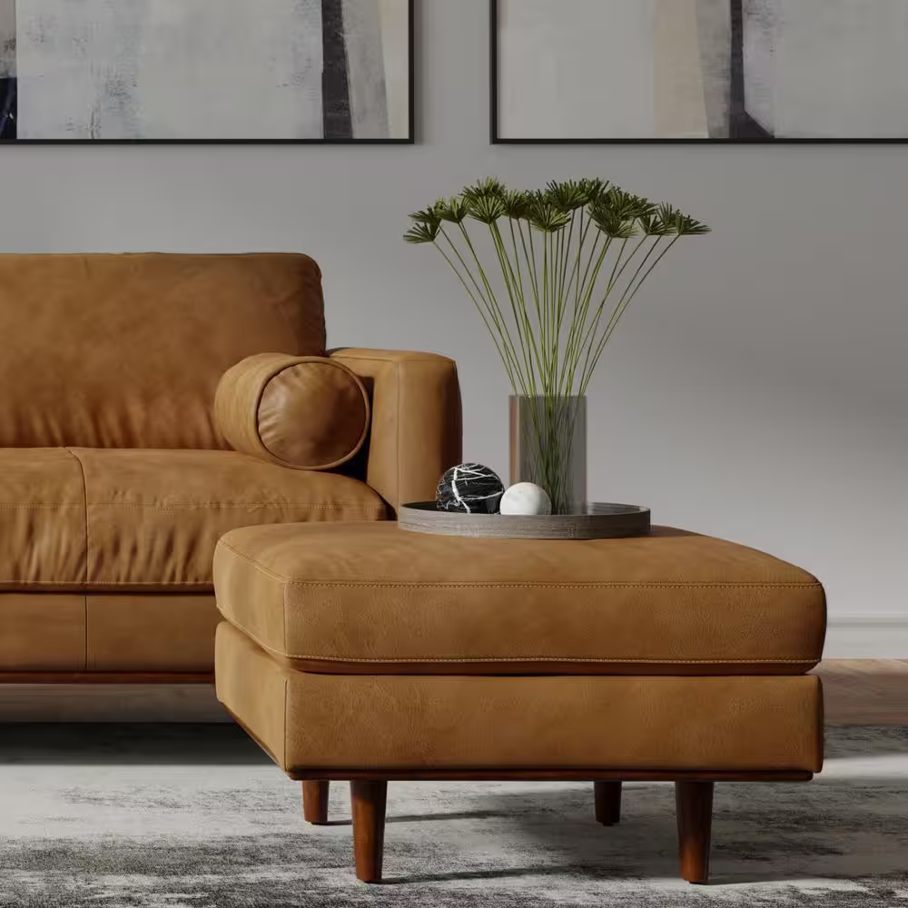 Morrison 33 In. Wide Mid-Century Modern Mid Century Genuine Leather Ottoman in S