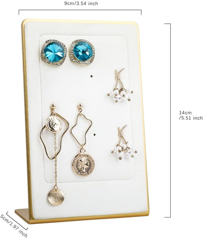 Small White Earring Holder, Gold Metal Stud Organizer for Women