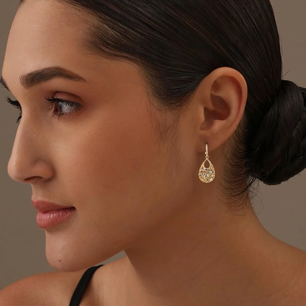 925 Sterling Silver Yellow-Gold Plated Hypoallergenic Diamond-Cut Turkish Drop D
