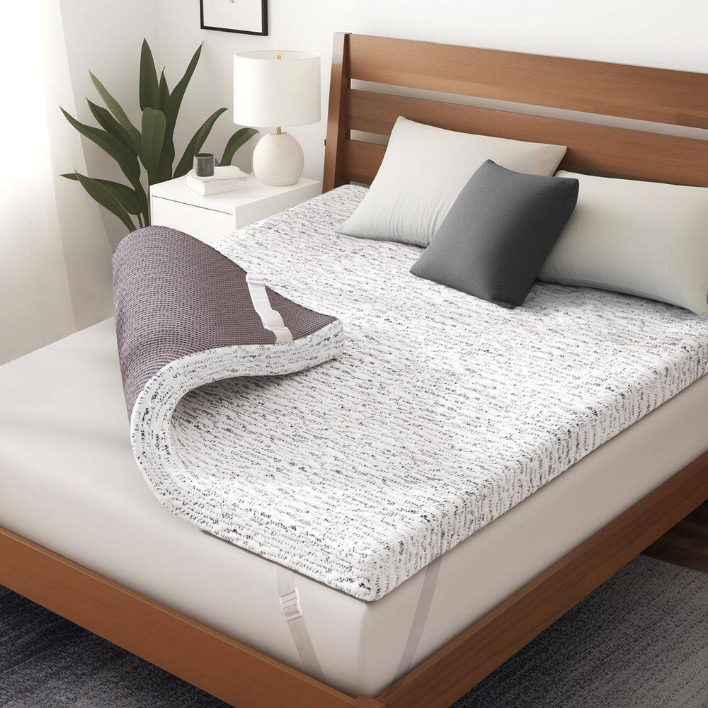 Medium 4 In. Queen Cooling Gel-Infused Memory Foam Mattress Topper with Removabl