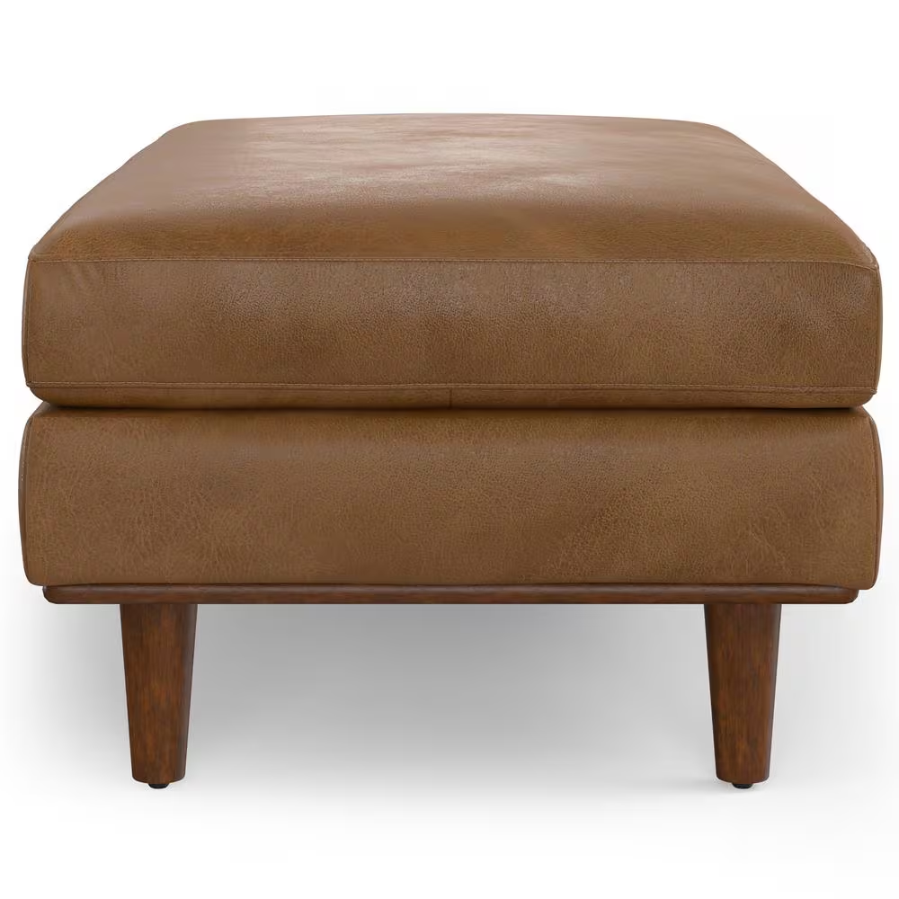 Morrison 49 In. Genuine Leather Large Rectangular Ottoman in Caramel Brown Genui