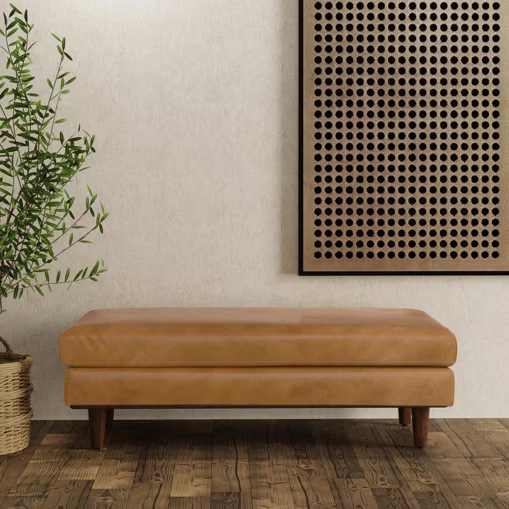 Morrison 49 In. Wide Mid-Century Modern Genuine Leather Large Rectangular Ottoma