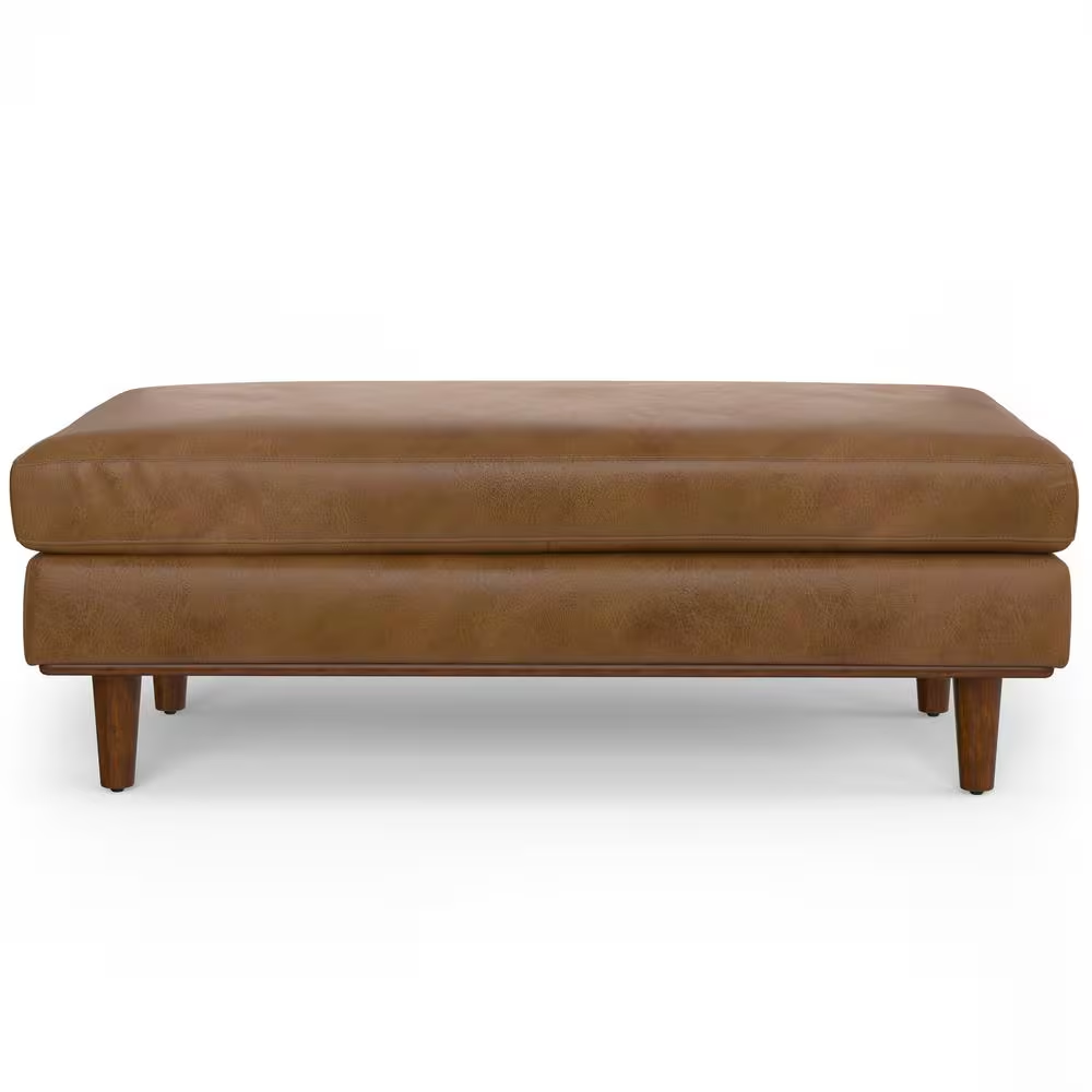 Morrison 49 In. Genuine Leather Large Rectangular Ottoman in Caramel Brown Genui