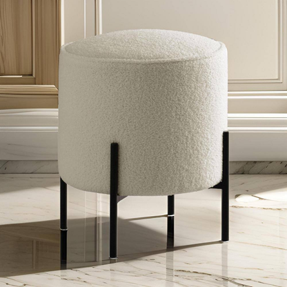 Beige and Black Fabric round Accent Ottoman