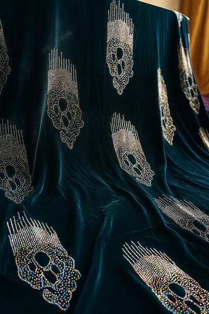 Twin Glamour – Midnight Black &amp; Ash Grey Velvet with Rhinestone Motifs