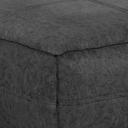Brody Boho Square Pouf in Distressed Black Vegan Faux Leather
