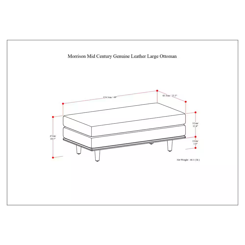Morrison 49 In. Wide Mid-Century Modern Genuine Leather Large Rectangular Ottoma