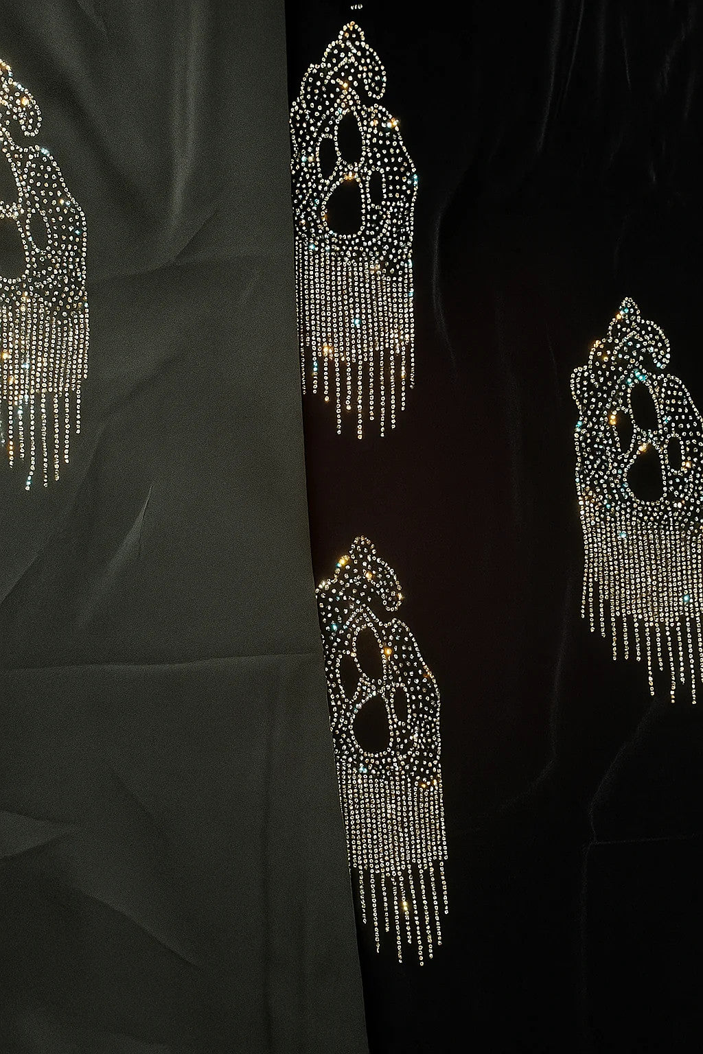 Twin Glamour – Midnight Black &amp; Ash Grey Velvet with Rhinestone Motifs