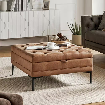 Jeremias Camel Transitional Lift Top Shelved Storage Button-Tufted Cocktail Otto