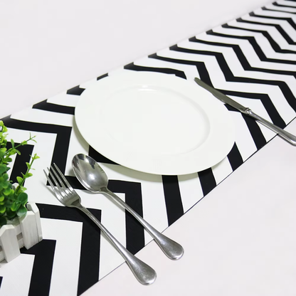 Chic Black and White Striped Table Runner with Tassels for Home Decor