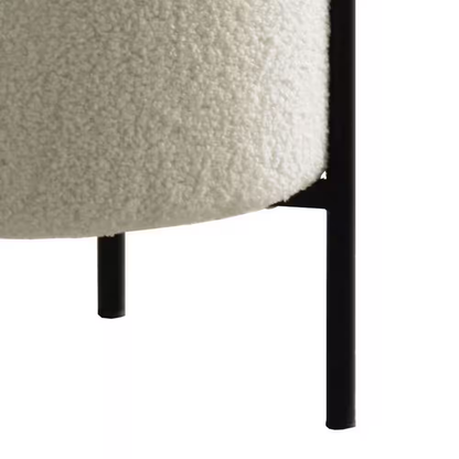 Beige and Black Fabric round Accent Ottoman