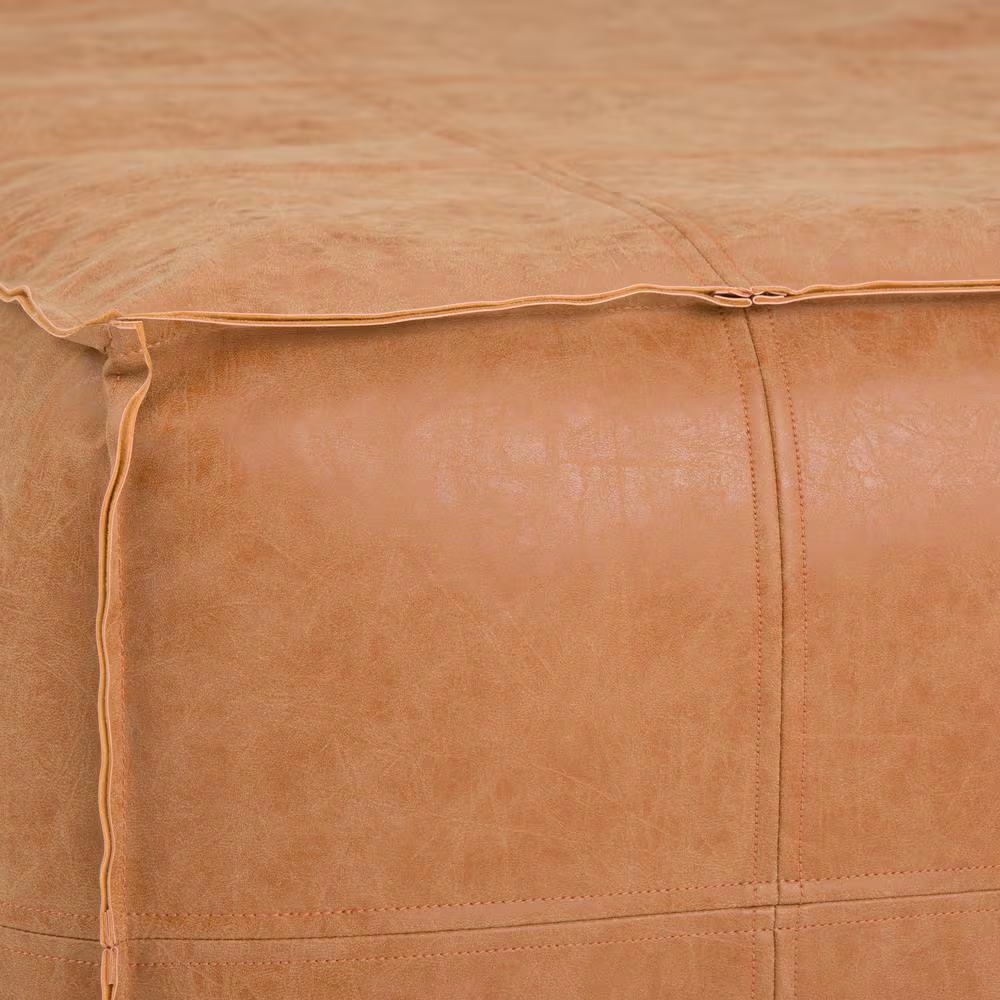 Brody Boho Square Large Square Coffee Table Pouf in Distressed Brown Faux Leathe