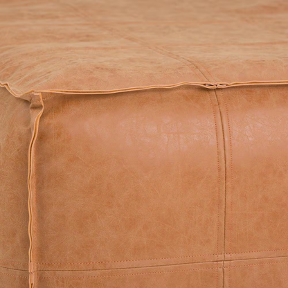 Brody Boho Square Large Square Coffee Table Pouf in Distressed Brown Faux Leathe