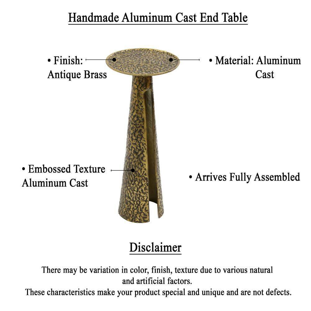 Arvyn 10 In. Antique Brass round Aluminum Cast Drink End Table with Embossed Tex