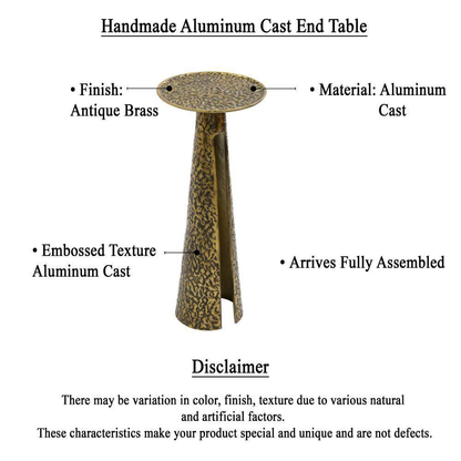 Arvyn 10 In. Antique Brass round Aluminum Cast Drink End Table with Embossed Tex