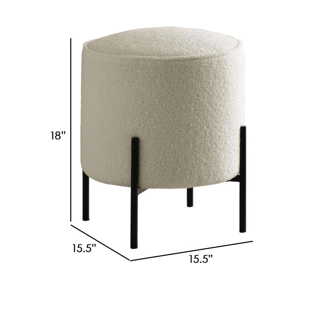 Beige and Black Fabric round Accent Ottoman