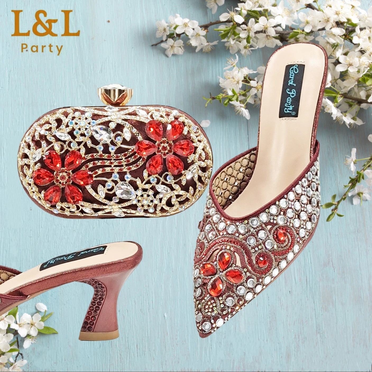 Fashion Nigeria Design Rhinestone-Encrusted Sex Ladies Shoes and Bag High Heels 