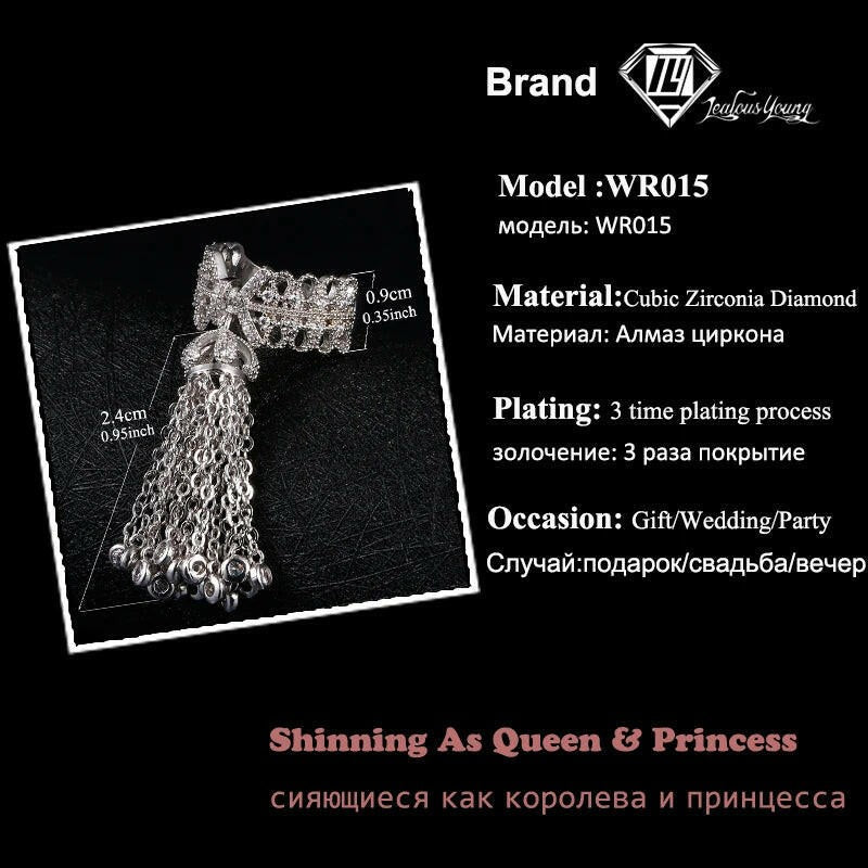 Famous Brand Royal Tassel Rings for Women Inlay Cubic Zirconia Adjustable Crown