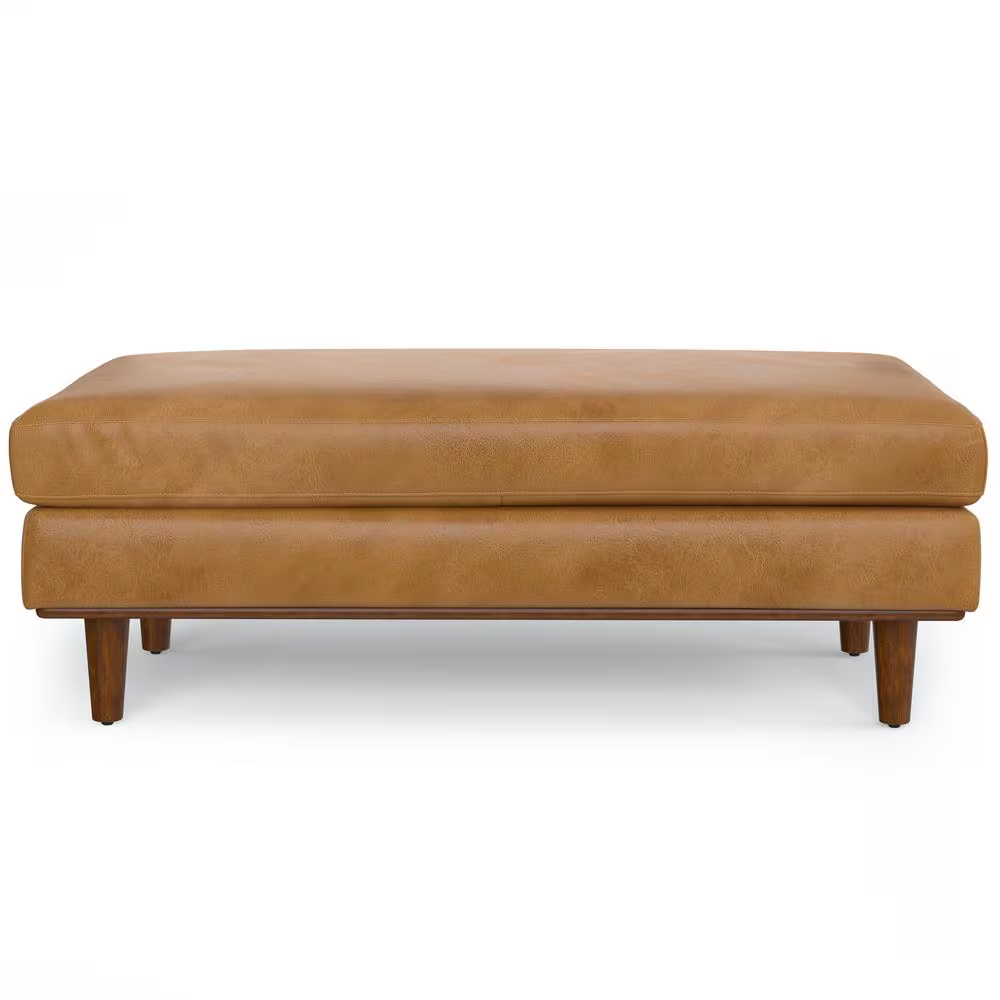 Morrison 49 In. Wide Mid-Century Modern Genuine Leather Large Rectangular Ottoma