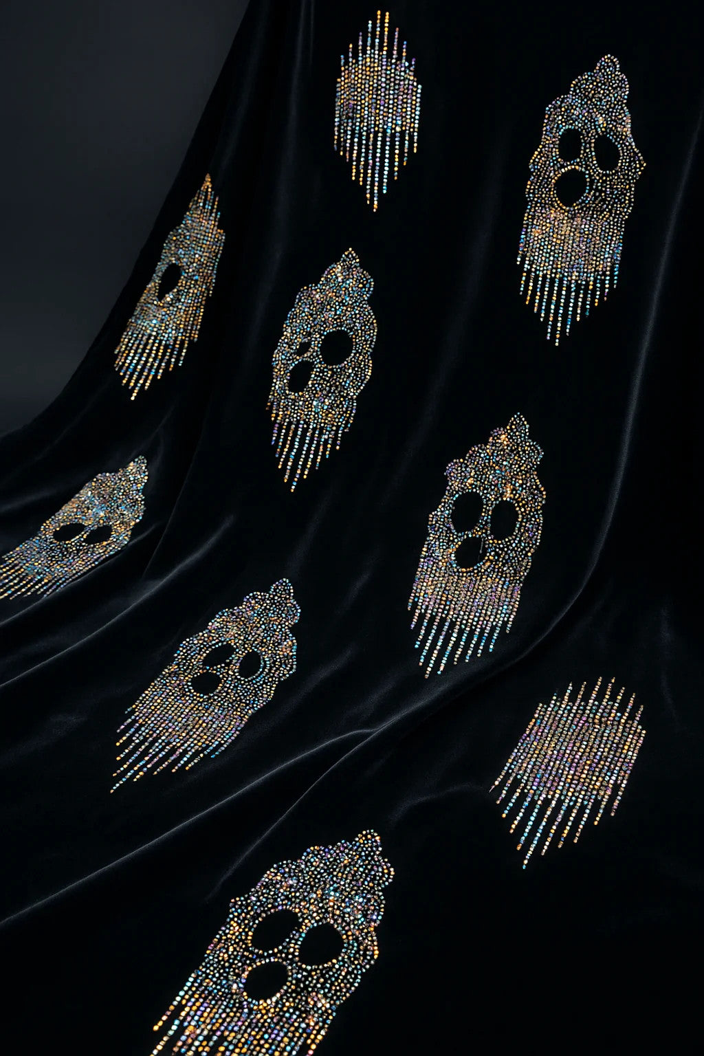 Twin Glamour – Midnight Black &amp; Ash Grey Velvet with Rhinestone Motifs