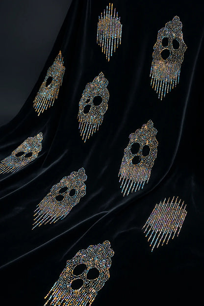 Twin Glamour – Midnight Black &amp; Ash Grey Velvet with Rhinestone Motifs
