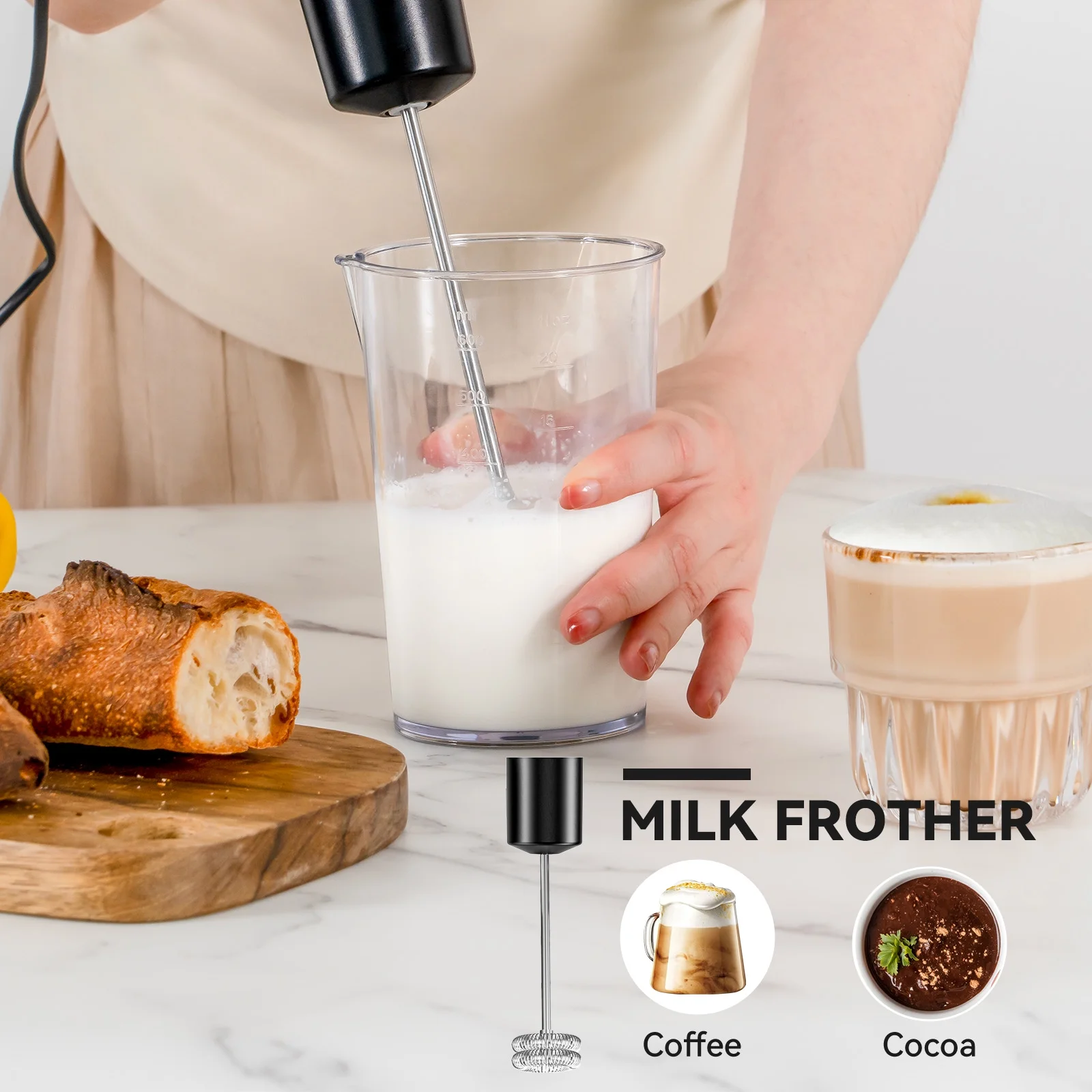 20-Speed 1000W Immersion Hand Blender with Turbo Mode and Chopper, Black