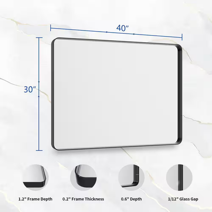 30 In. W X 40 In. H Modern Rectangular Aluminum Alloy Framed Rounded Black Wall 