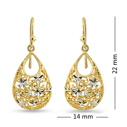 925 Sterling Silver Yellow-Gold Plated Hypoallergenic Diamond-Cut Turkish Drop D