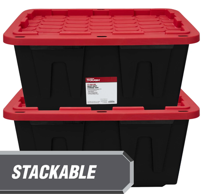 Large Storage Bin, 27 Gallon Plastic Storage Container with Snap-On Lid, Black a