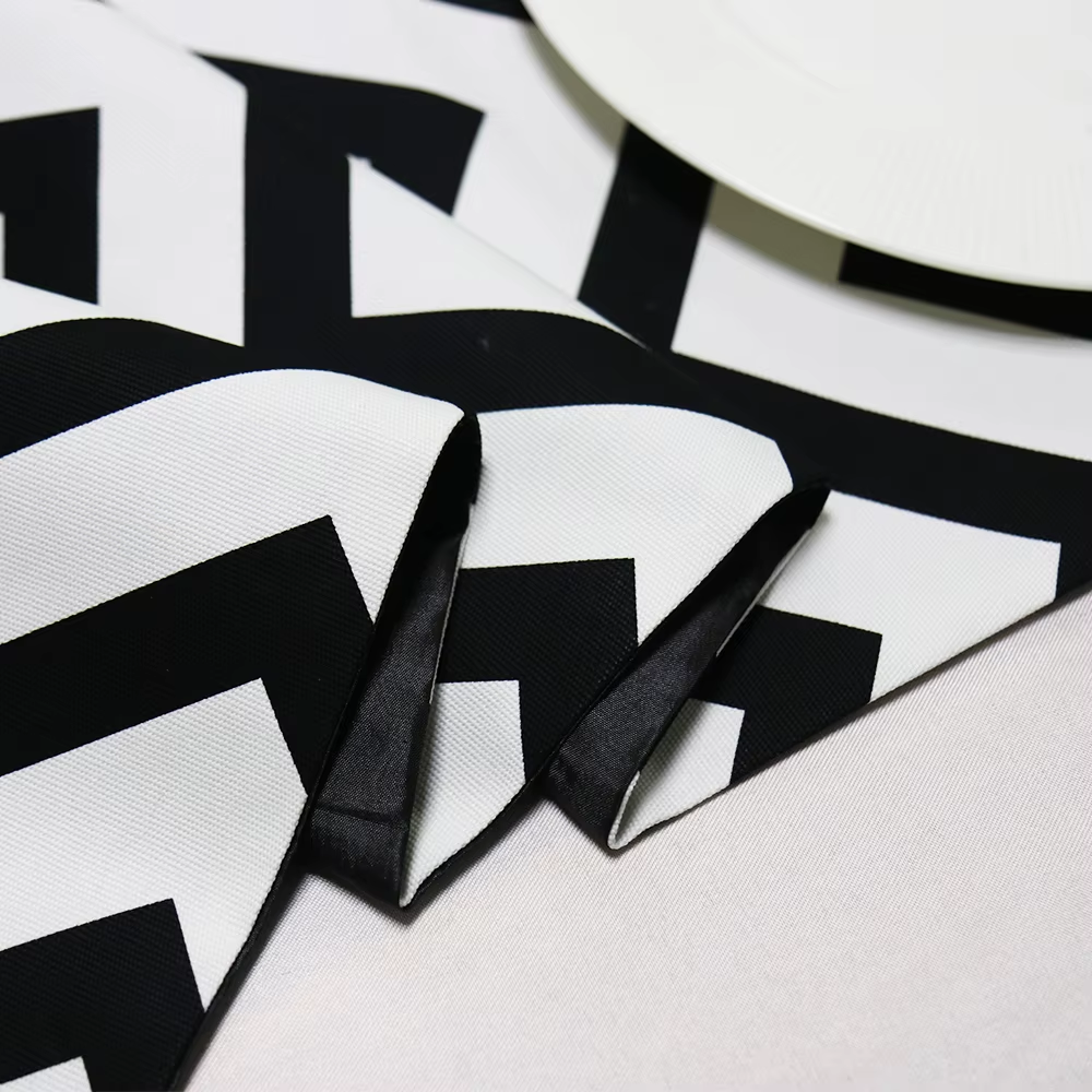 Chic Black and White Striped Table Runner with Tassels for Home Decor