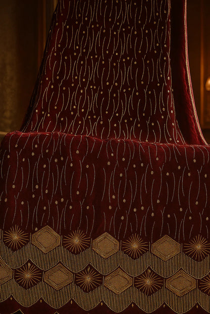 Royal Red Velvet – Gold Embroidered Elegance