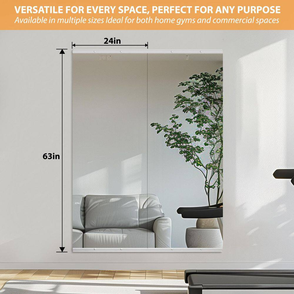 Large 2-Piece 63 In. W X 24 In. H Rectangle Framless Gym Mirror Yoga Mirror Temp